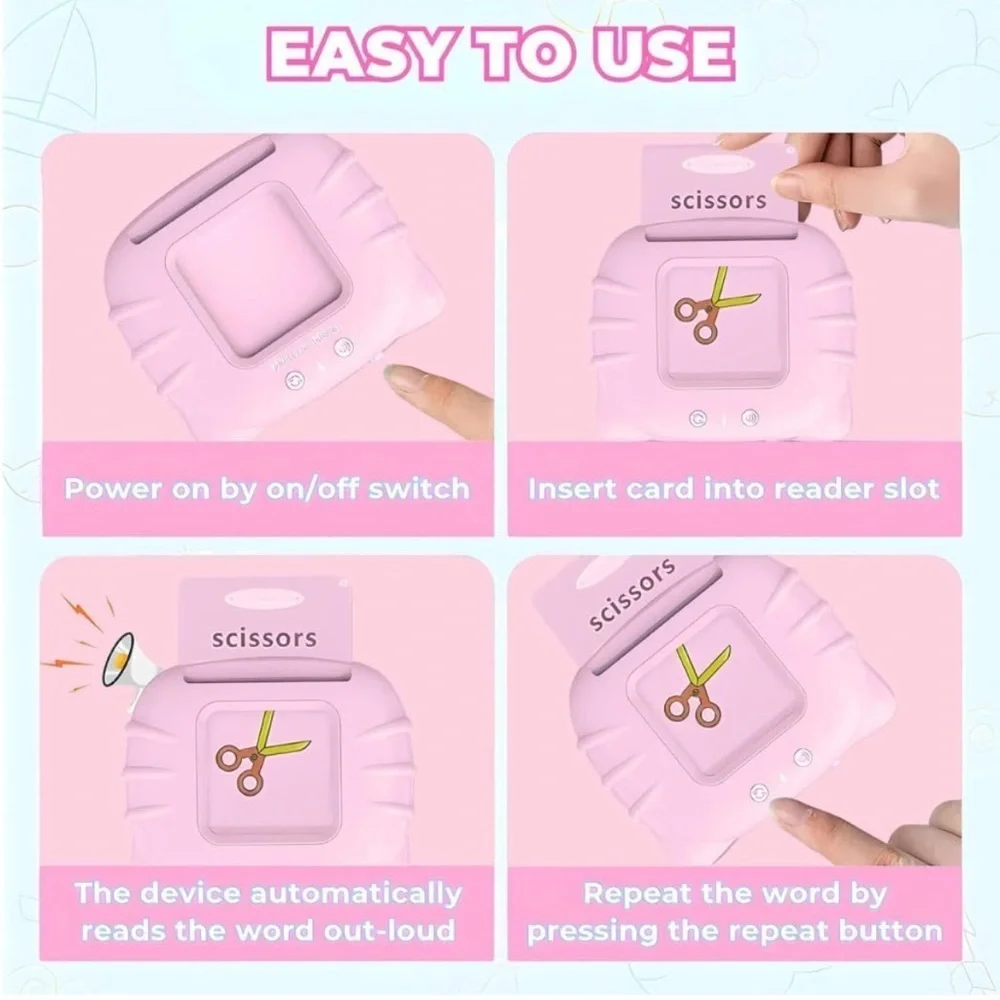 Montessori Talking Flash Cards Toy for Toddlers,Sensory Learning (Pink)- NIB